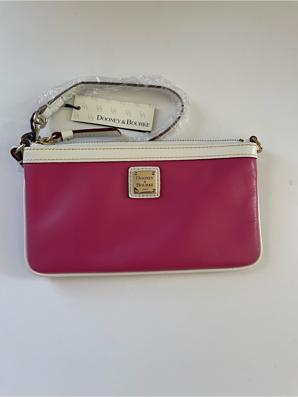 Dooney & Bourke Fuchsia and White Leather Wristlet